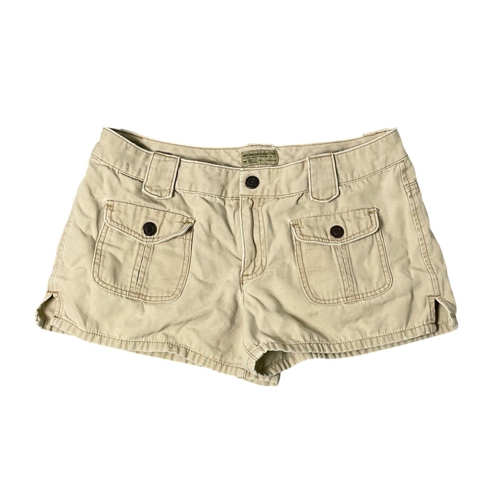 Vintage American Eagle Shorts Womens 6 Tan Low Rise Y2K Utility‎ Micro Mini